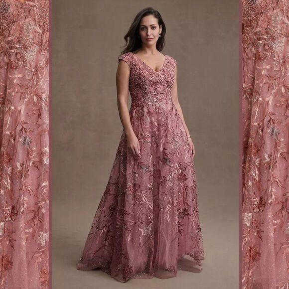 Anthropologie Dresses & Skirts - Mac Duggal 20263 Size 10 Pink Emery Floral Embroidered A-Line Gown Maxi Dress